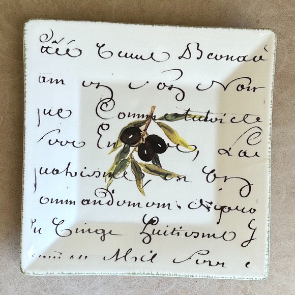 Williams-Sonoma 7 3/4" Square Olive Script Salad Plates Set of 3 Earthenware - Picture 4 of 9